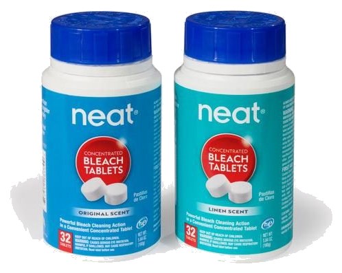 NEAT Concentrated Bleach Tablets, 32 count canisters in Original and Linen
